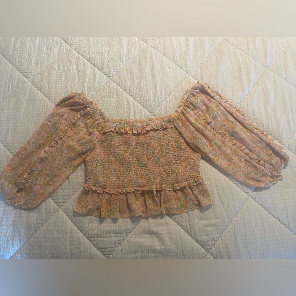 Boho Peasant Floral Crop Top; Size: M - Picture 9 of 9